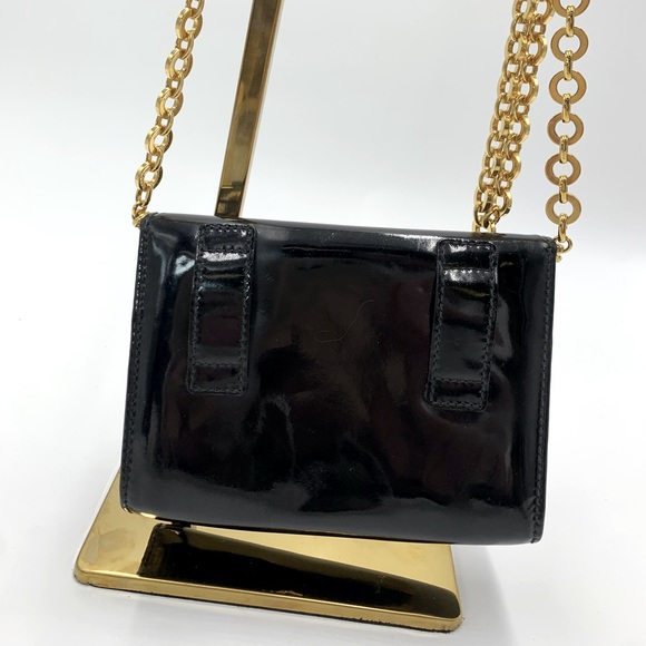 Auth Salvatore Ferragamo Black Patent Leather Wallet on Chain Vara Bow Crossbody - Picture 7 of 8